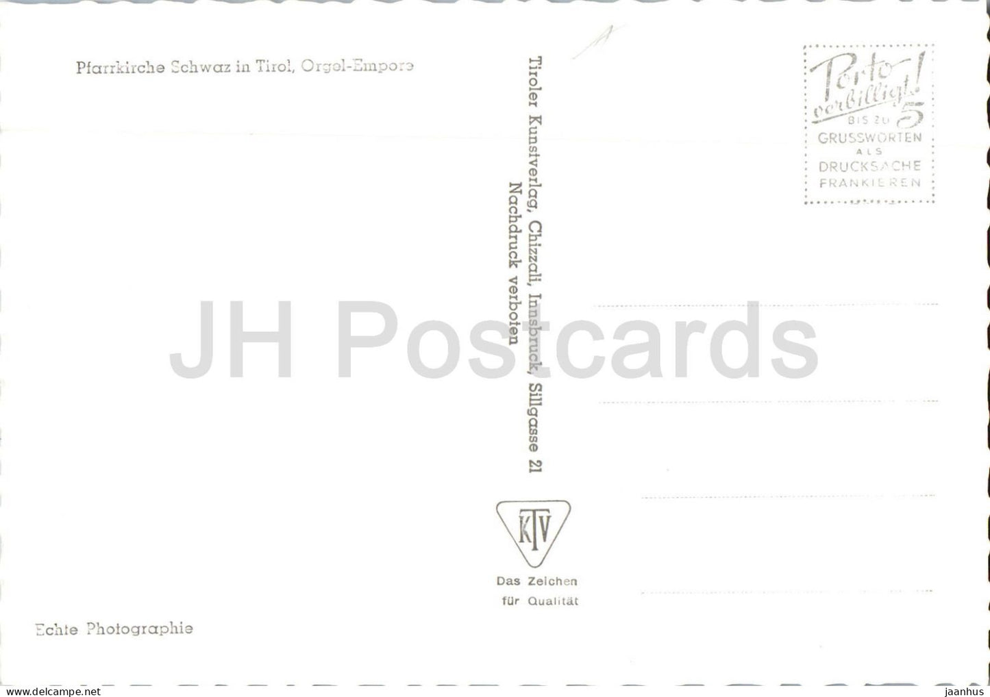 Pfarrkirche Schwaz in Tirol - Orgel Empore - Kirchenraum - Orgel - alte Postkarte - 480 - Österreich - unbenutzt 