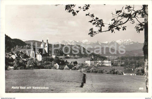 Maria Saal mit Karawanken - village panorama - church - 650 - old postcard - 1950 - Austria - used - JH Postcards