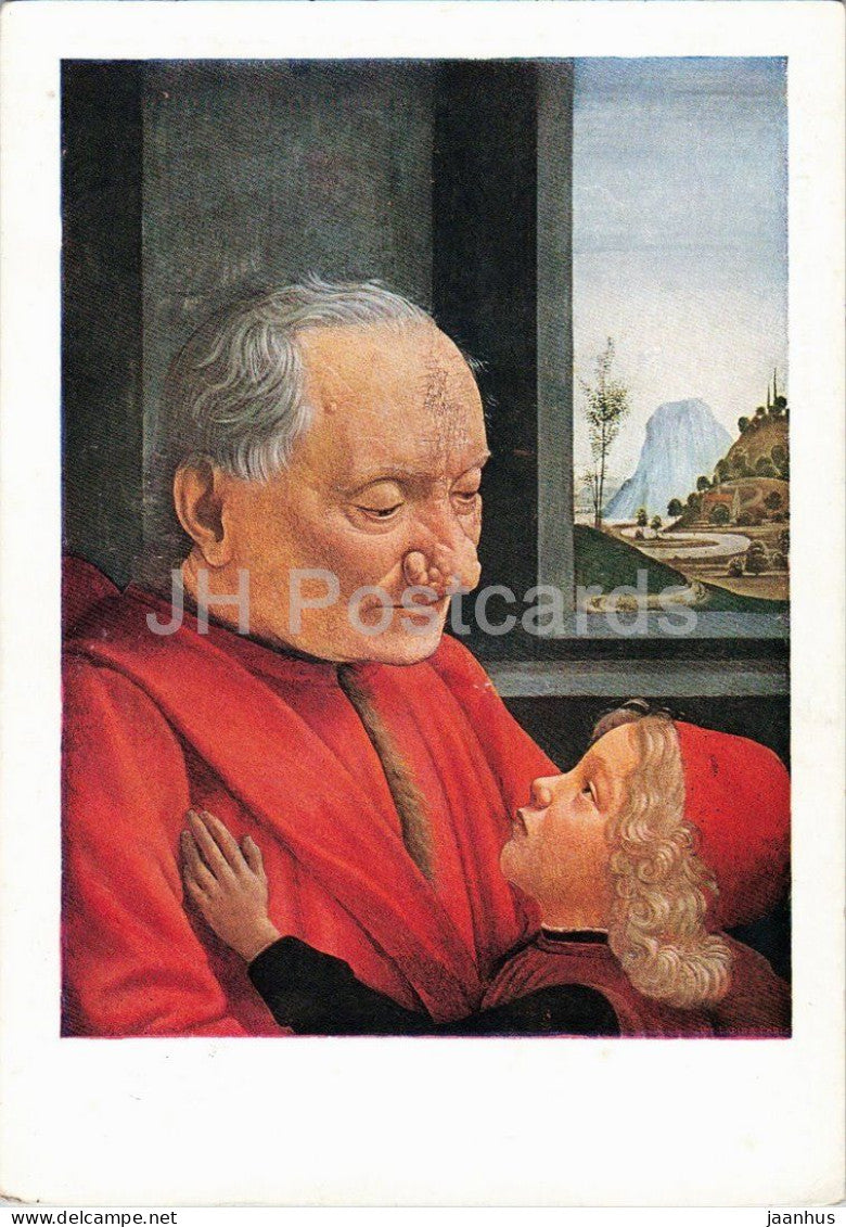 painting by Domenico Ghirlandaio - An Old Man and his Grandson - Italian art - old - 1955 - France - used - JH Postcards