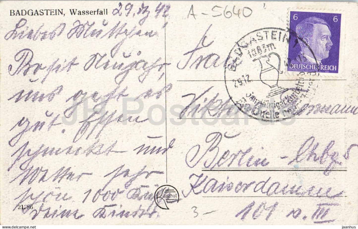 Badgastein - Bad Gastein - Wasserfall - 21286 - carte postale ancienne - 1942 - Autriche - utilisé 