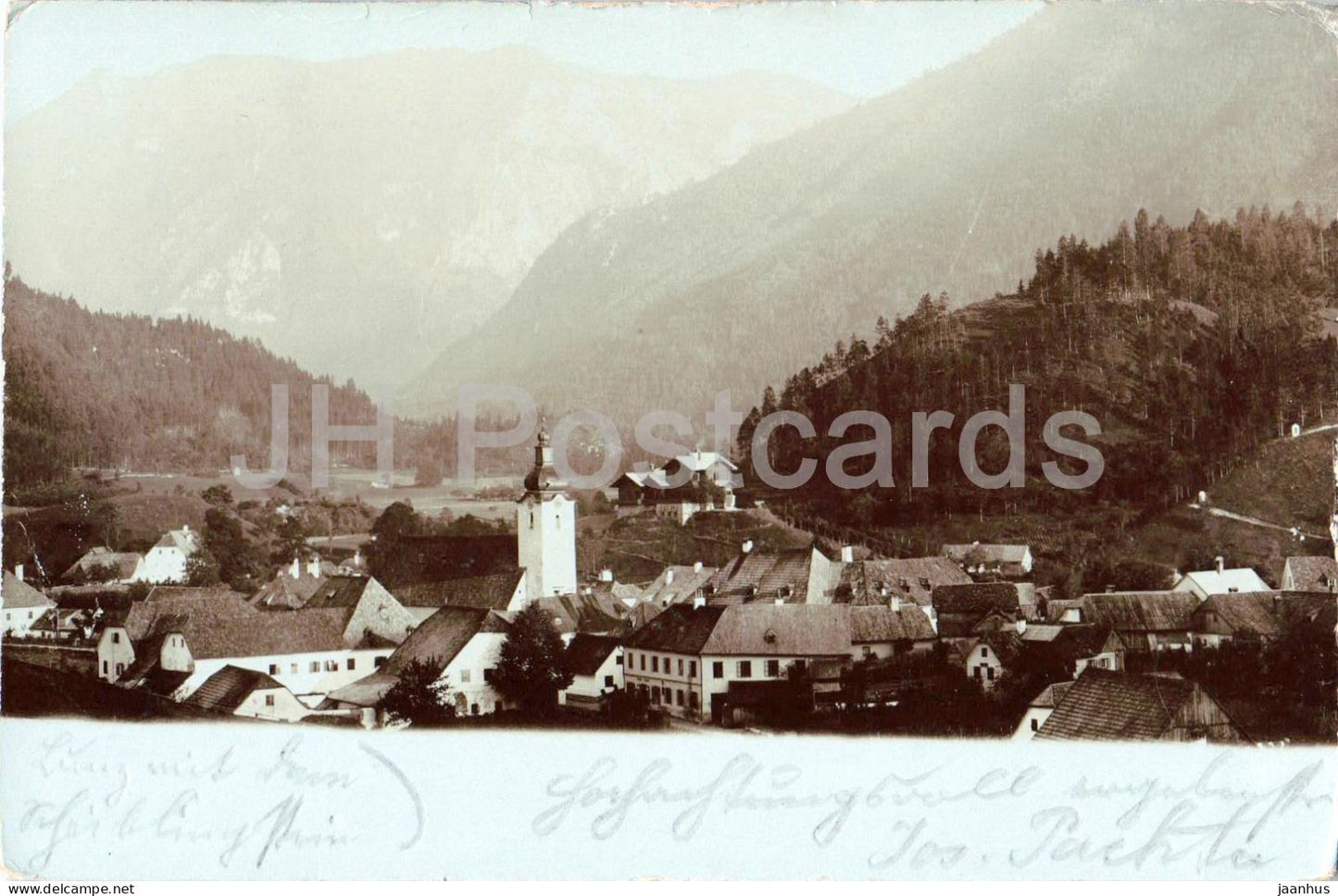 Lunz am See - panorama - town - landscape - old postcard - 1900 - Austria - used - JH Postcards
