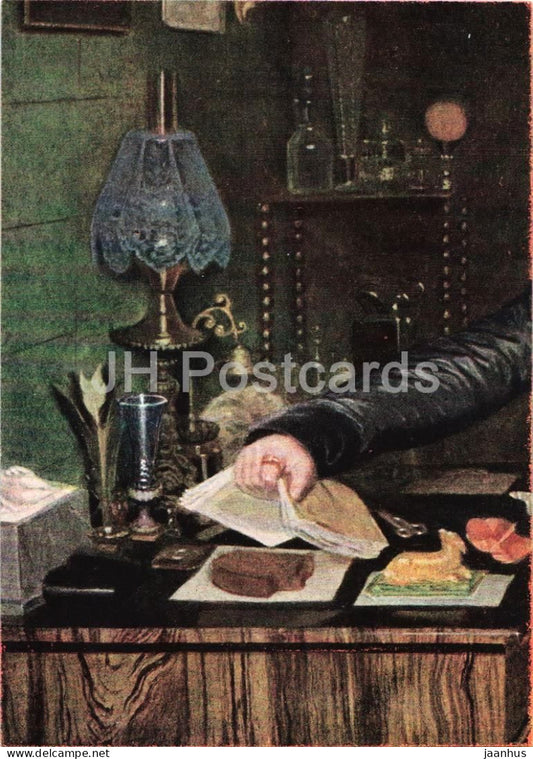 painting by Pavel Fedotov - The Aristocrats Breakfast - detail - Russian art - 1965 - Russia USSR - unused - JH Postcards