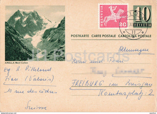 Arolla - Mont Collon - postal stationery - 43 - 1963 - Switzerland - used - JH Postcards