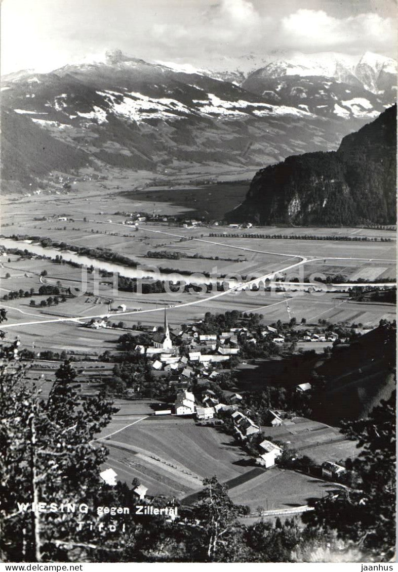 Wiesing gegen Zillertal - village - alpine valley - river - mountains - 80381 - old postcard - Austria - unused - JH Postcards