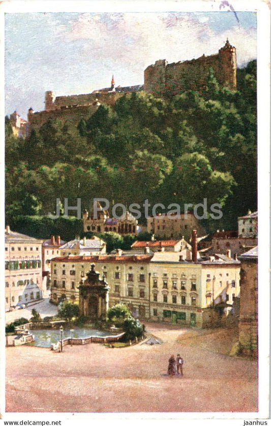 Salzburg - Kapitelplatz - Hohensalzburg Fortress view - Nr. 7010/7 - old postcard - 1919 - Austria - used - JH Postcards