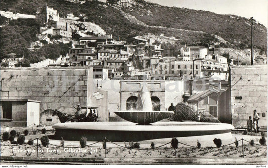 Gibraltar - Entrance to Town - fountain - old postcard - Gibraltar - used - JH Postcards