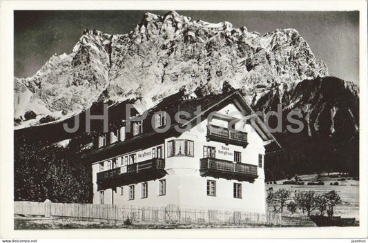 Ehrwald Tirol - Haus Bergkranz with Zugspitze in background - alpine guesthouse - old postcard - Austria - unused - JH Postcards