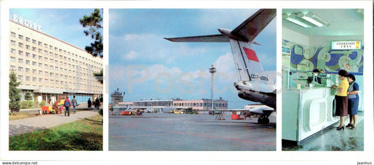 Tyumen - hotel Vostok - airport Roschina - airplane - 1986 - Russia USSR - unused - JH Postcards