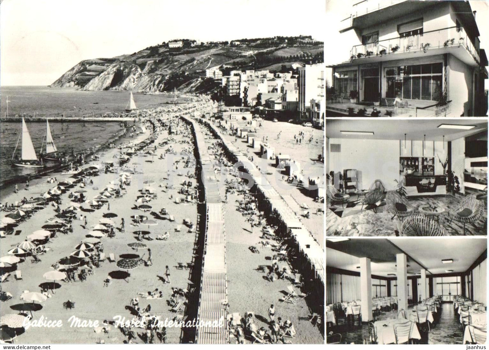 Gabicce Mare - Hotel International - resort - beach - interior - multiview - 1960s - Italy - used - JH Postcards