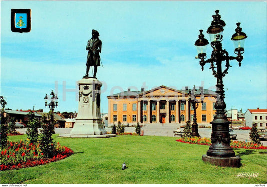 Karlskrona - Stortorget med Karl XI staty - Karl XI statue - square - 909 - 1991 - Sweden - used - JH Postcards