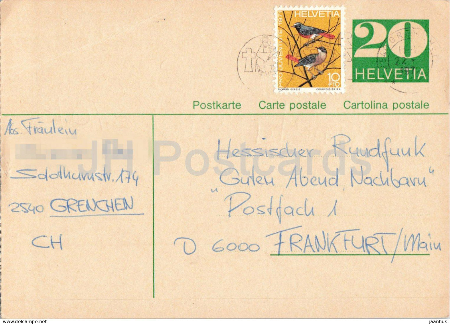 Guten Abend Nachbarn - Hessischer Rundfunk - postal stationery - 25 - 1972 - Switzerland - used - JH Postcards