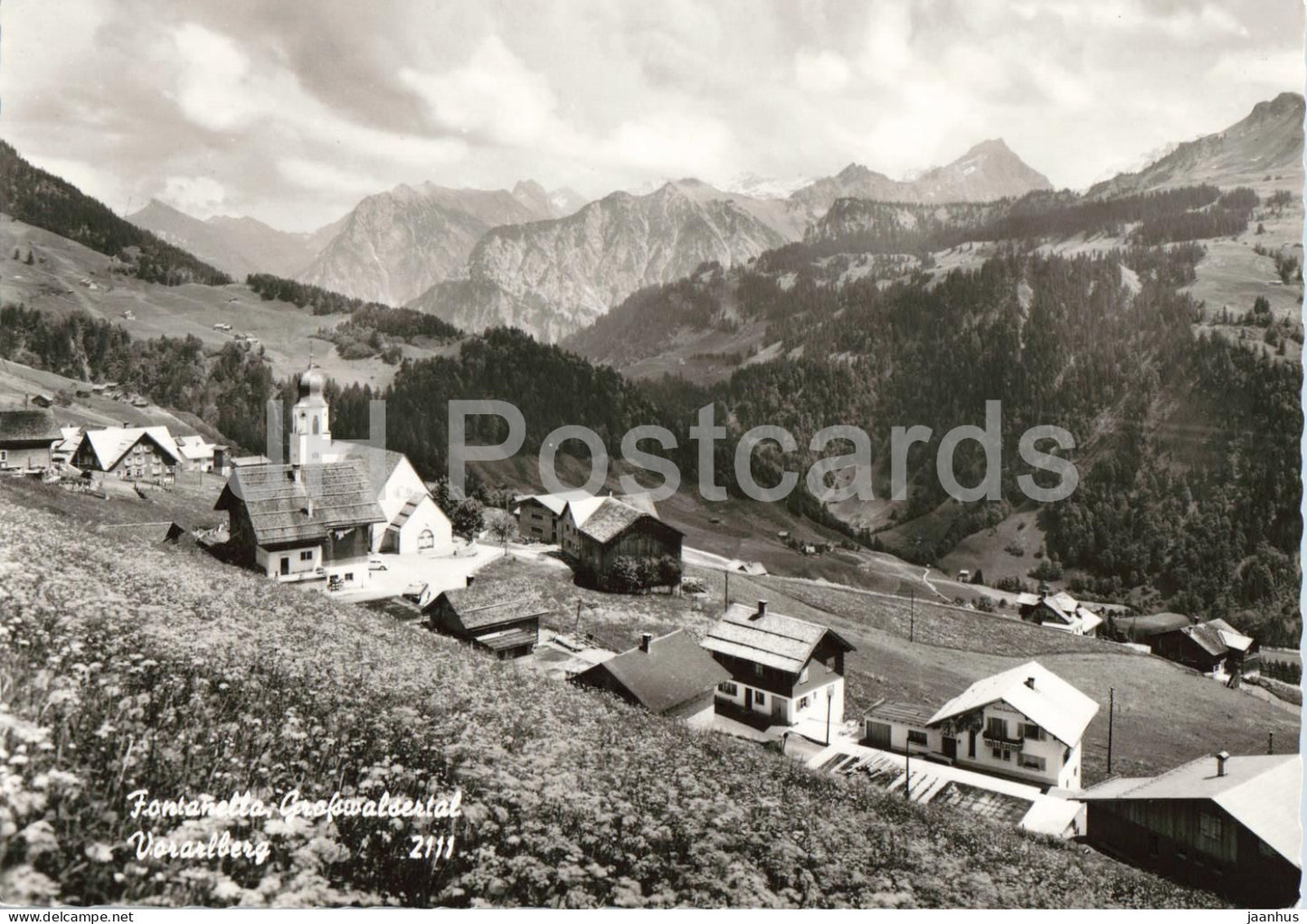 Fontanella - Grosswalsertal - Vorarlberg - mountain village - church - alpine landscape - 2111 - 1965 - Austria - used - JH Postcards