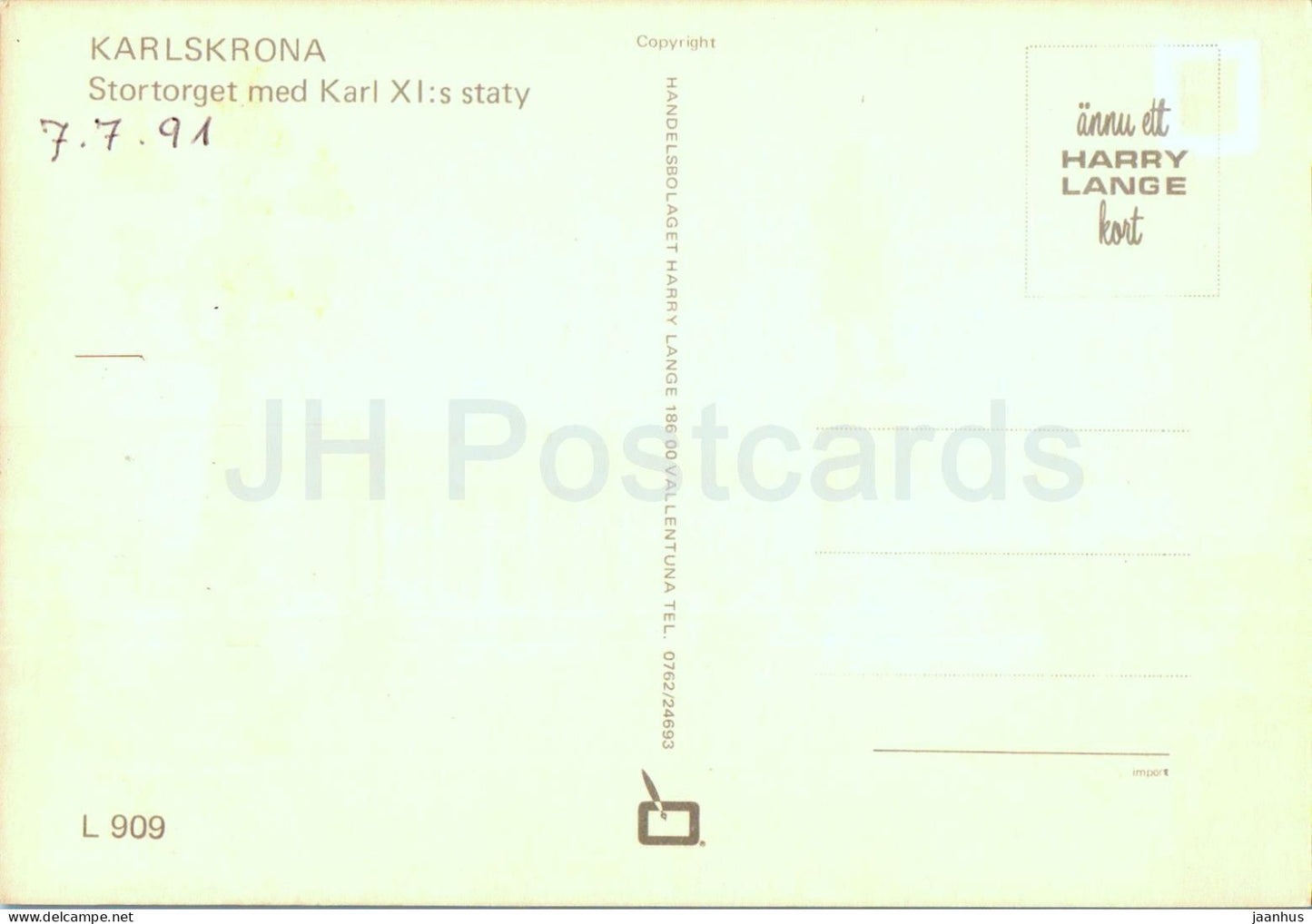 Karlskrona - Stortorget med Karl XI staty - Karl XI statue - square - 909 - 1991 - Sweden - used