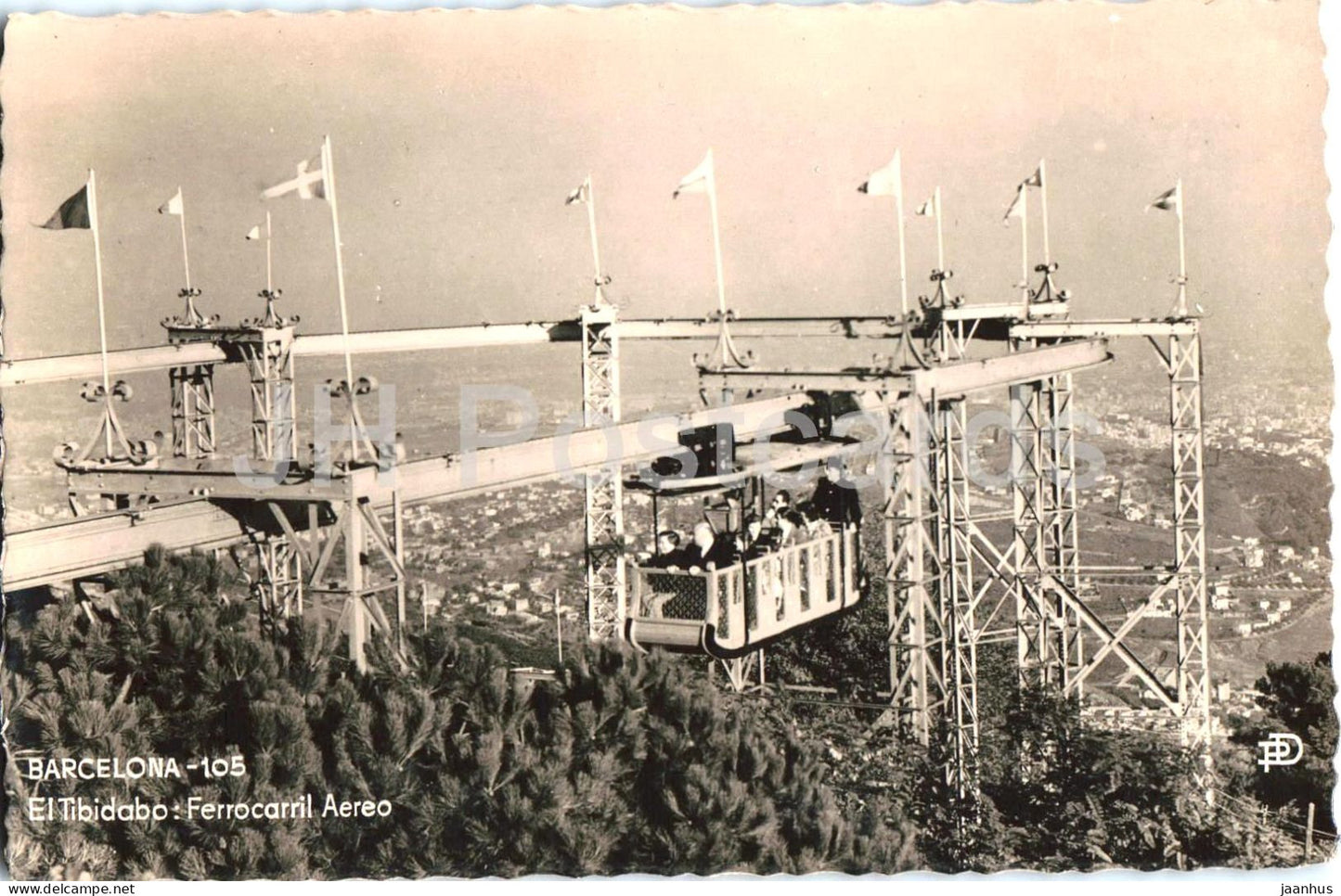 Barcelona - El Tibidabo Ferrocarril Aereo - Tibidabo Aerial Railway - transport - 105 - old postcard - Spain - used - JH Postcards