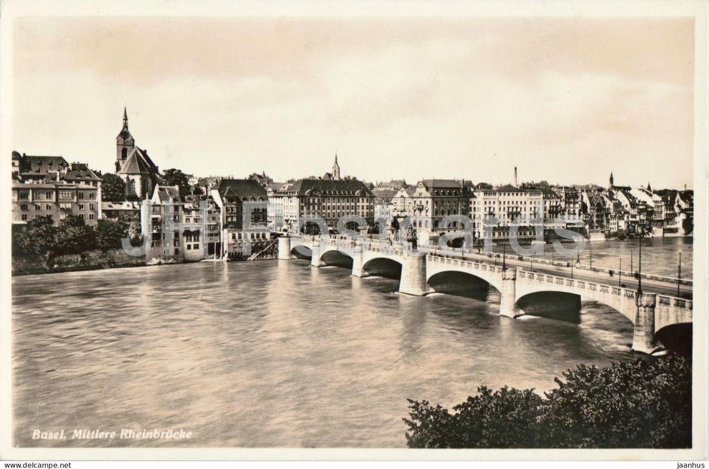 Basel - Mittlere Rheinbrucke - Bale - Pont du Milieu - river - bridge - 5957 - old postcard - 1934 - Switzerland - used - JH Postcards