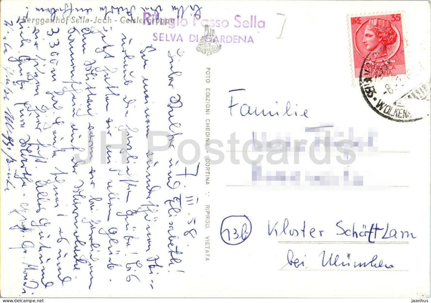 Rifugio Passo Sella - Gruppo di Odle - mountains - Alps - 41-07 - old postcard - 1958 - Italy - used