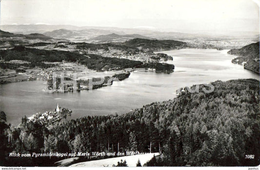 Blick vom Pyramidenkogel auf Maria Worth und den Worthersee - panoramic view lake village - 1082 - 1969 - Austria - used - JH Postcards