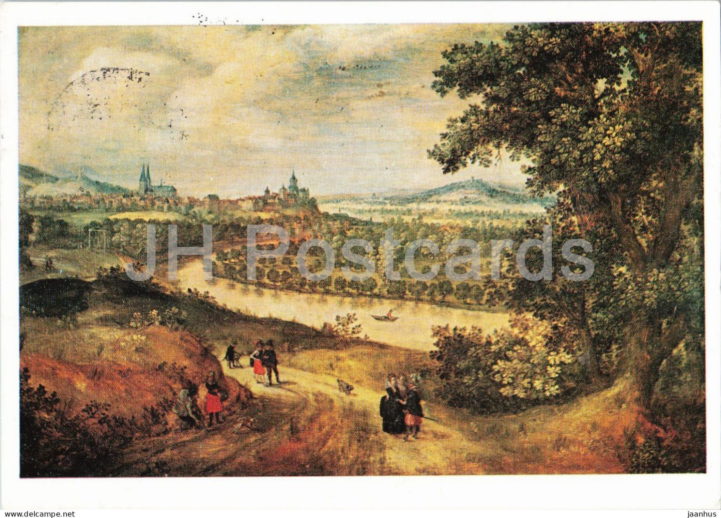 painting by Alexander Keirincx - Landscape with the Town of Cleve - boat - Flemish art - 1965 - Germany DDR - used - JH Postcards