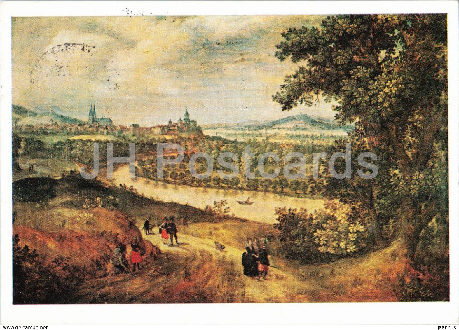 painting by Alexander Keirincx - Landscape with the Town of Cleve - boat - Flemish art - 1965 - Germany DDR - used - JH Postcards