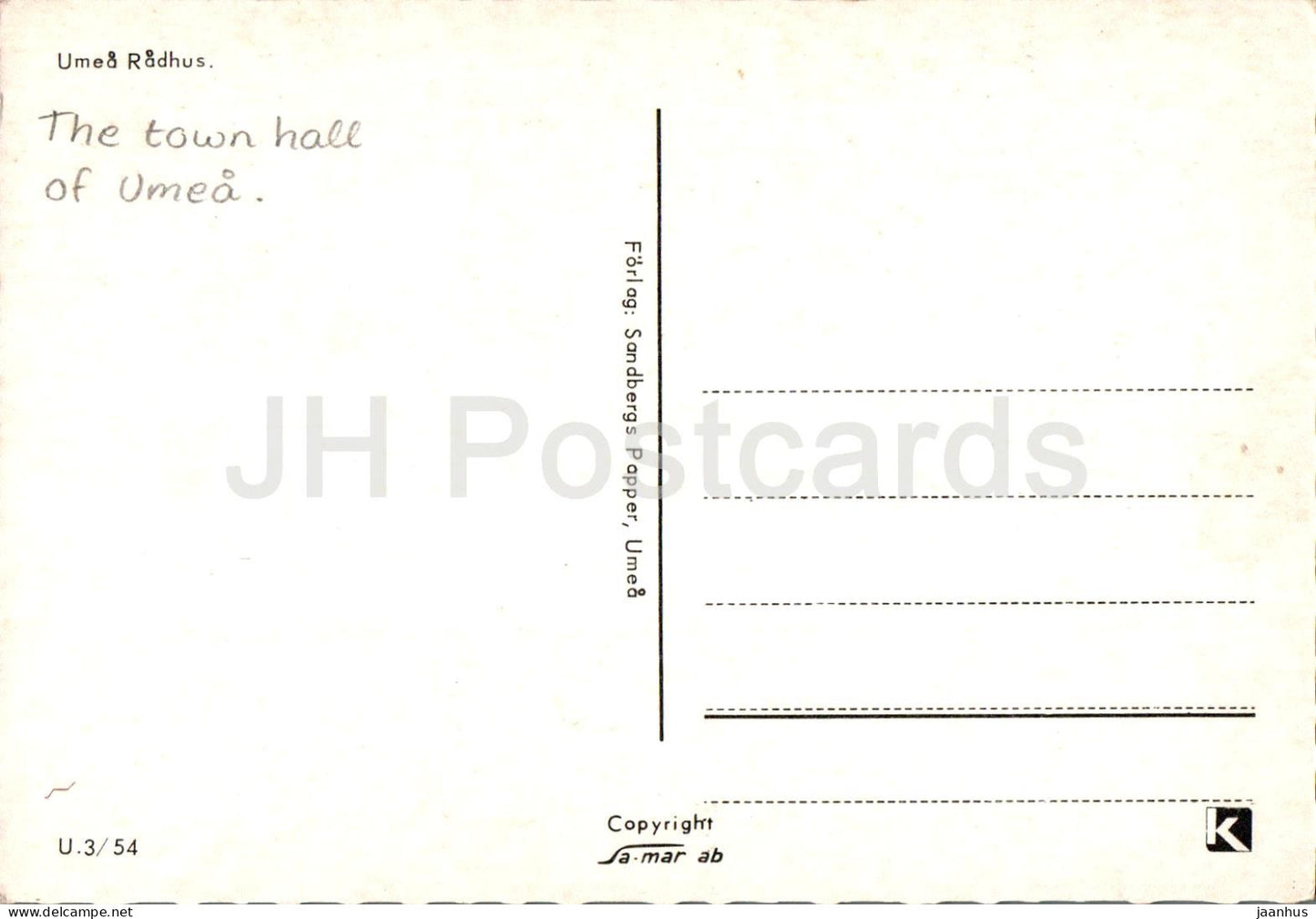 Umea Radhus - Hôtel de ville - 3/54 - Suède - d'occasion 