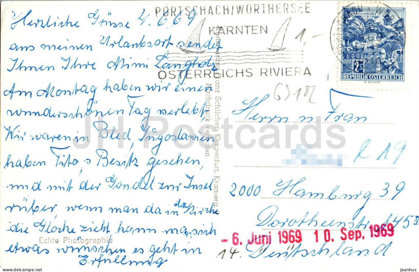 Blick vom Pyramidenkogel auf Maria Wörth und den Wörthersee - Panorama Ansicht See Dorf - 1082 - 1969 - Österreich - gebraucht