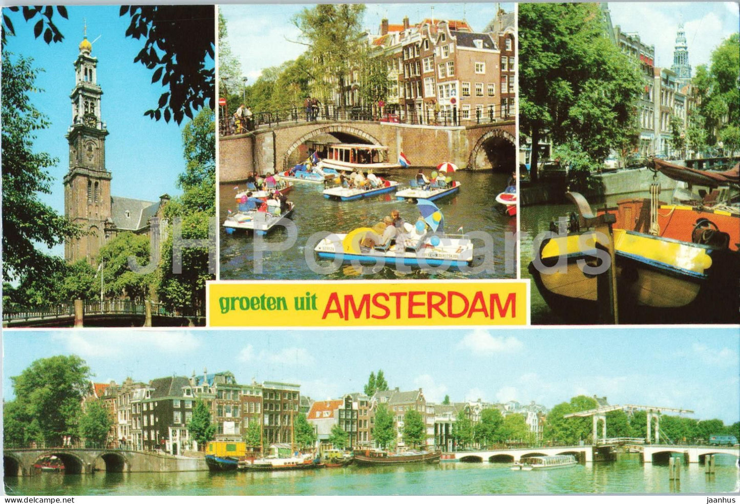 Groeten uit Amsterdam - Greetings - canals - boats - Westerkerk - 1991 - Netherlands - used - JH Postcards