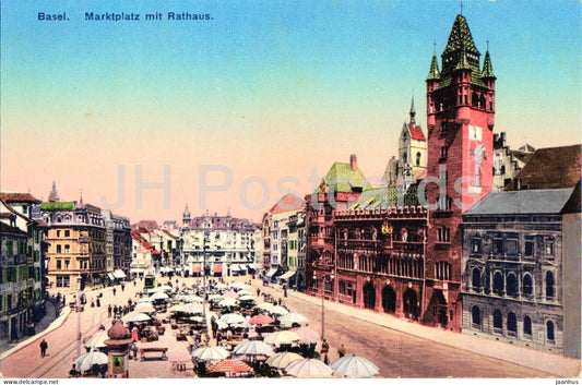 Basel - Marktplatz mit Rathaus - Market Square with Town Hall Feldpost - 5704 - old postcard - 1917 - Switzerland - used - JH Postcards