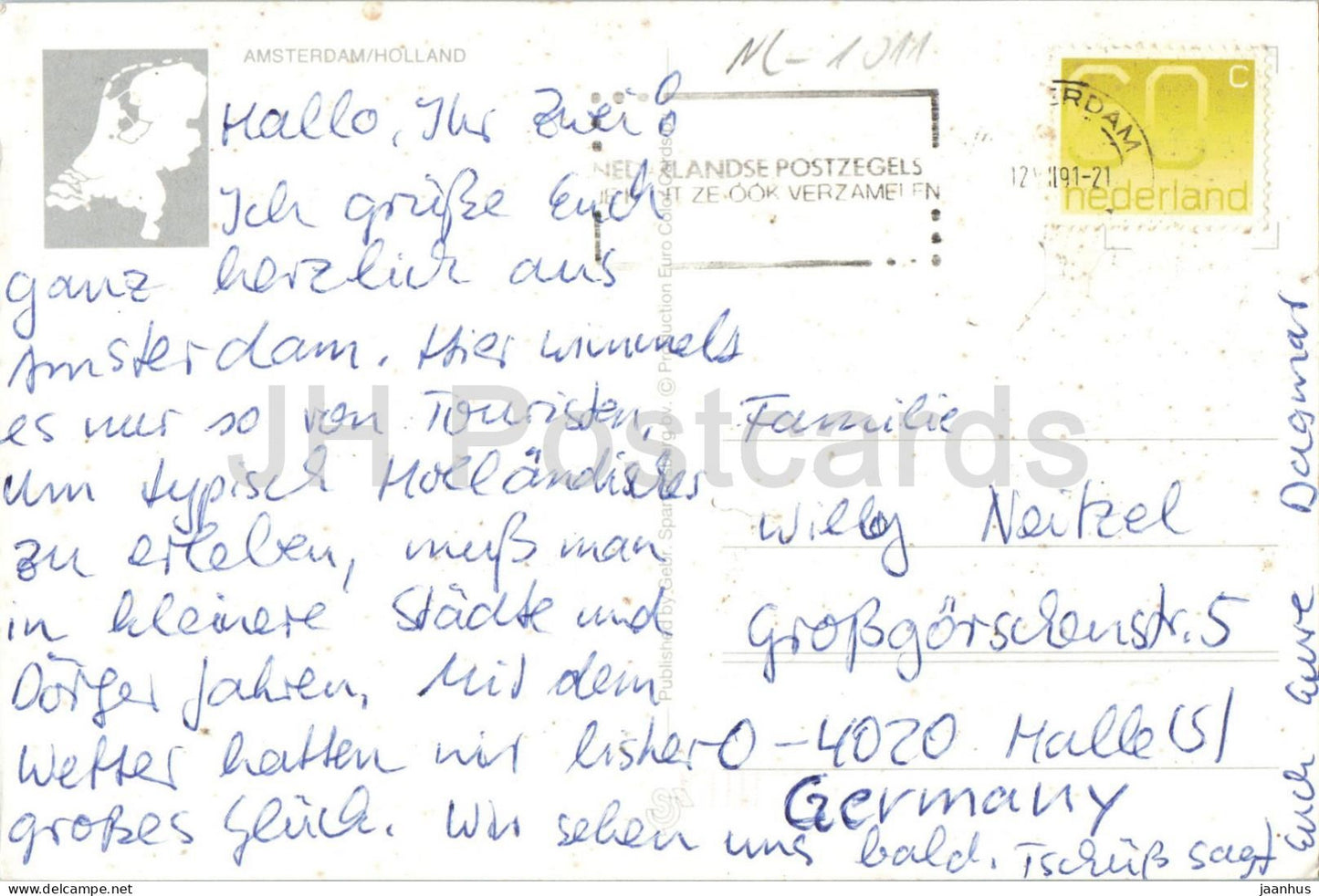 Groeten uit Amsterdam - Greetings - canals - boats - Westerkerk - 1991 - Netherlands - used