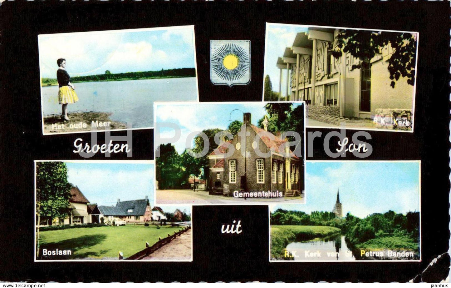 Groeten uit Son - Greetings - Het Oude Meer - church - Gemeentehuis - multiview - old postcard - Netherlands - used - JH Postcards