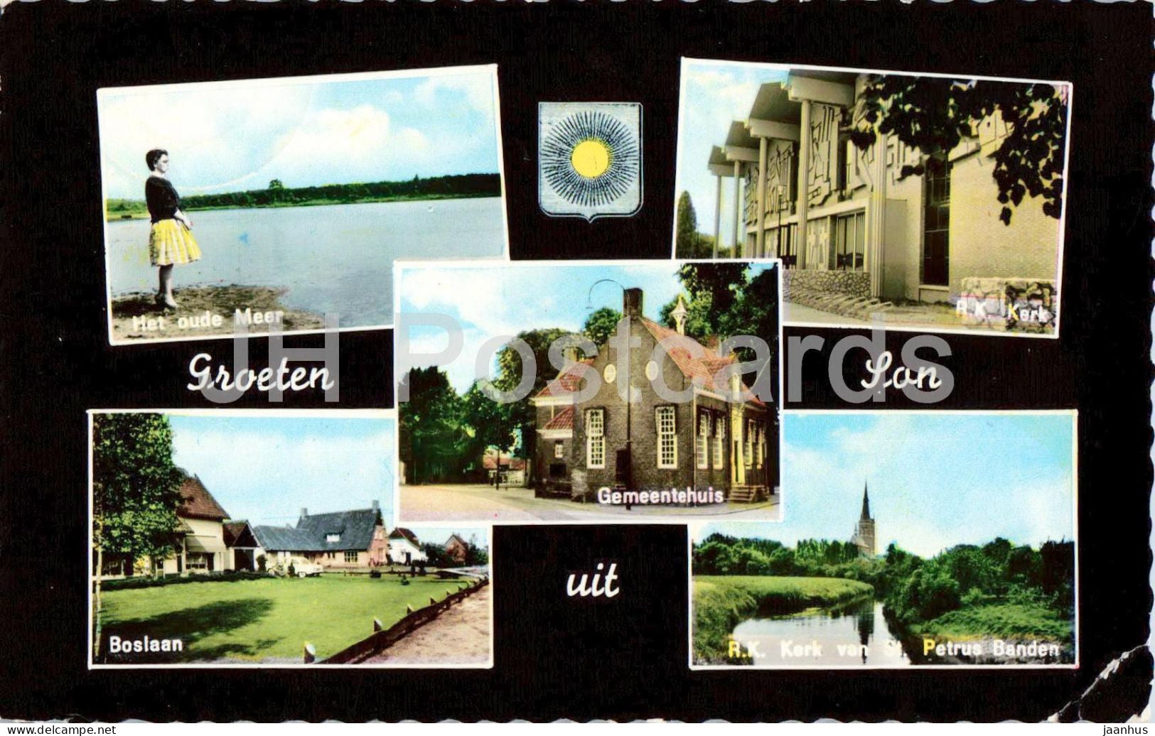 Groeten uit Son - Greetings - Het Oude Meer - church - Gemeentehuis - multiview - old postcard - Netherlands - used - JH Postcards