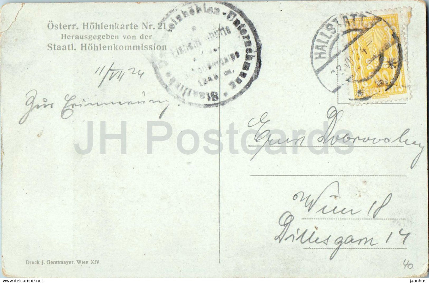 Dachstein Rieseneishohle bei Obertraun - Der Monte Cristallo - grotte - Nr. 21 - carte postale ancienne - 1924 - Autriche - utilisé 