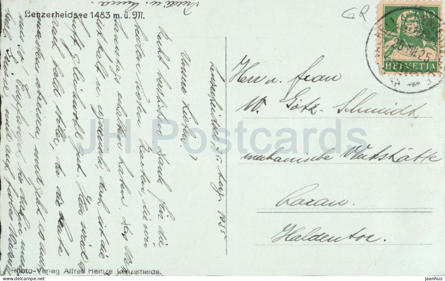 Lenzerheidsee 1483 m - Vue sur le lac et les montagnes - Photo authentique - Carte postale ancienne - 1925 - Suisse - Occasion 