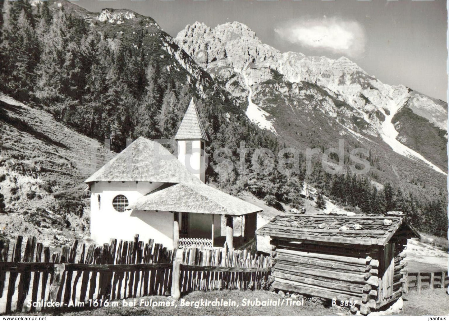 Schlicker Alm 1616 m bei Fulpmes - Bergkirchlein - Stubaital - chapel - Tirol - 3857 - old postcard - Austria - unused - JH Postcards