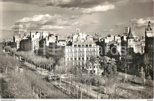 Barcelona - Avenida de Jose Antonio - Avenue - city - tram - buildings - boulevard - 78 - old postcard - Spain - used - JH Postcards
