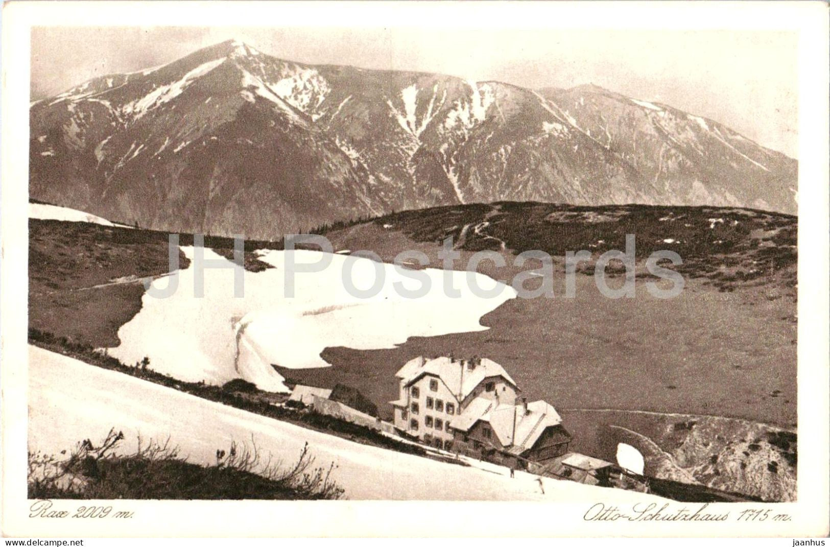 Rax 2009 m - Otto Schutzhaus 1775 m - mountain hut in snow view - 19229 - old postcard - 1922 - Austria - unused - JH Postcards