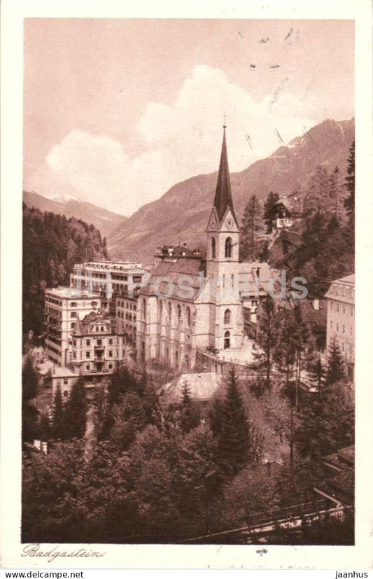 Badgastein - Bad Gastein - View with church and mountains - No. 28036 - old postcard - 1926 - Austria - used - JH Postcards