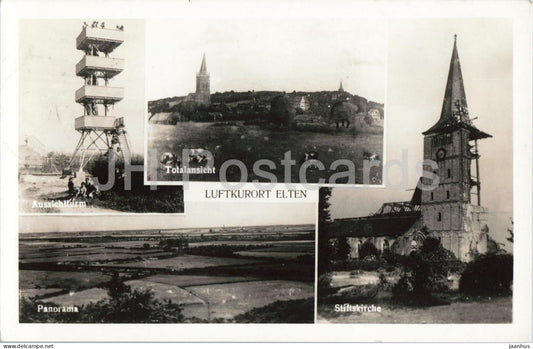 Luftkurort Elten - Health resort Elten - Stiftskirche - panorama - church - tower old postcard 1951 - Germany - used - JH Postcards