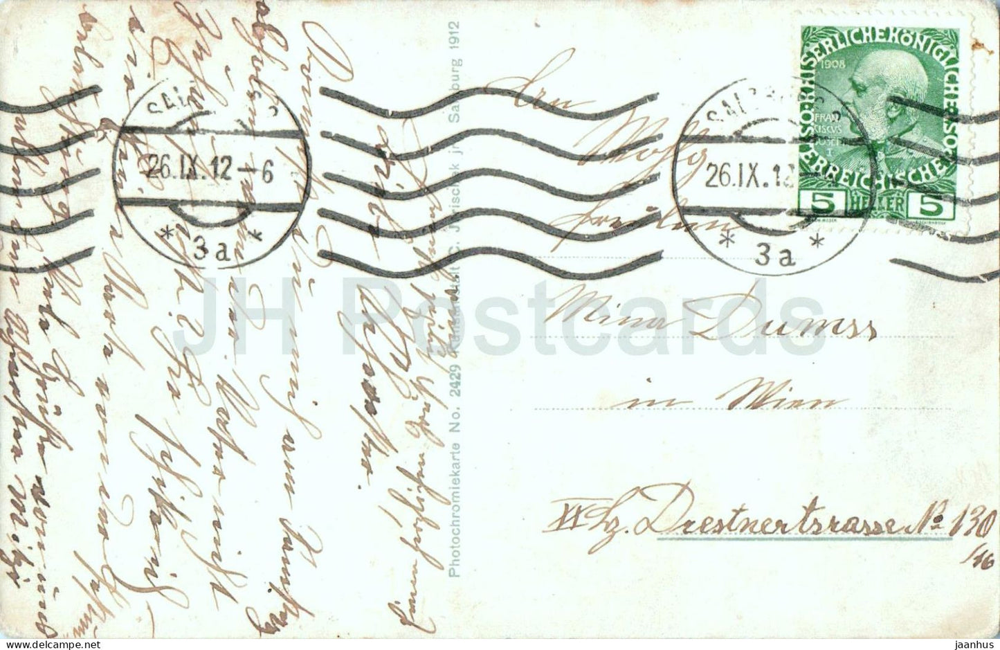 Salzburg von der Terasse des restaurant Elektr - Scheinwerferbeleuchtung - 2429 - old postcard - 1912 - Austria - used