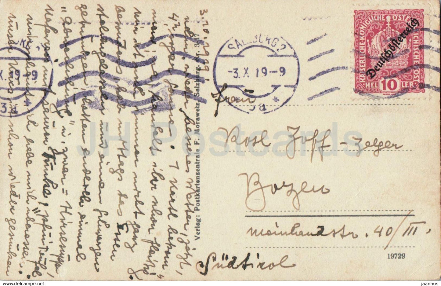 Salzburg vom Kapuzinerberg - 19729 - old postcard - 1919 - Austria - used