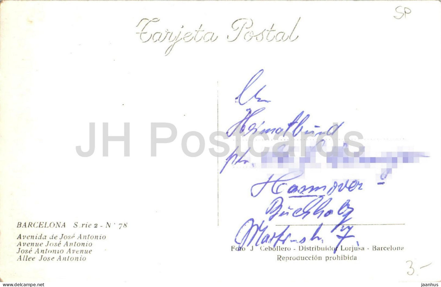 Barcelona - Avenida de Jose Antonio - Avenue - city - tram - buildings - boulevard - 78 - old postcard - Spain - used