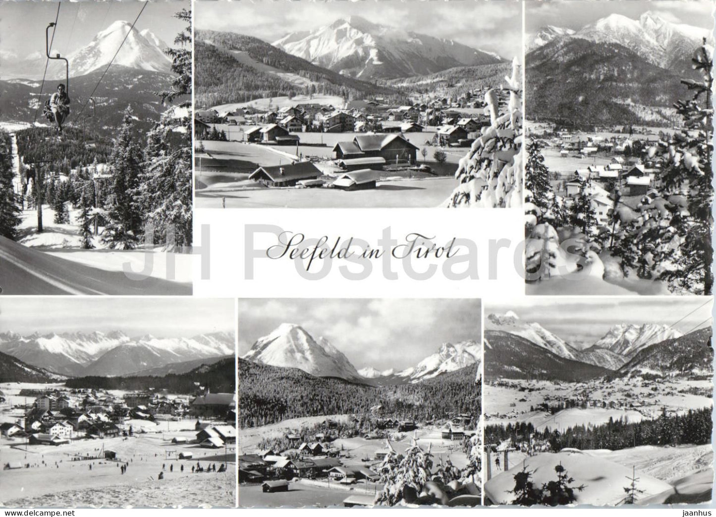 Seefeld in Tirol - cable car - village - mountains - ski resort - multiview - 8011 - old postcard - Austria - unused - JH Postcards