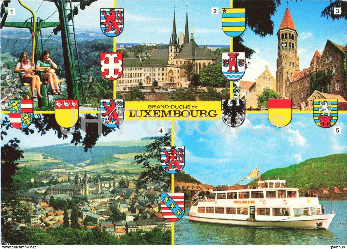 Vianden - Luxembourg - Clervaux - Echternach - Moselle - ship - boat - multiview - 1361 - 1985 - Luxembourg - used - JH Postcards