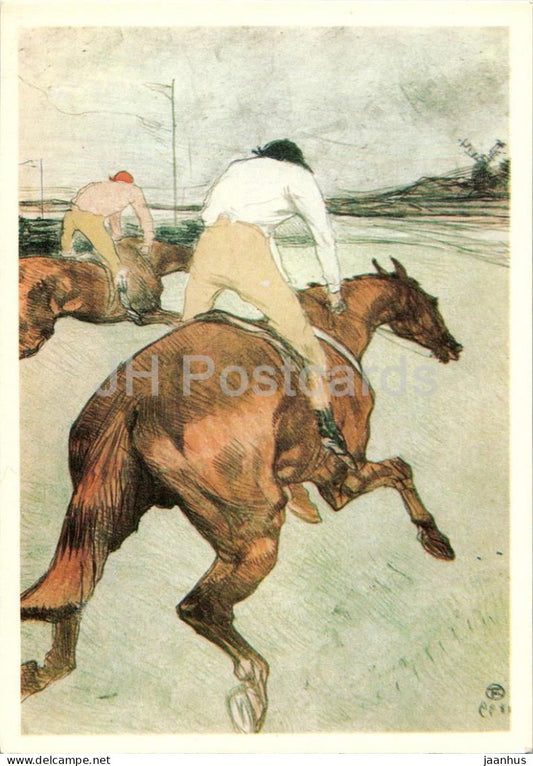 painting by Henri de Toulouse Lautrec - The Jockeys - horse race - French art - 1969 - Russia USSR - unused - JH Postcards