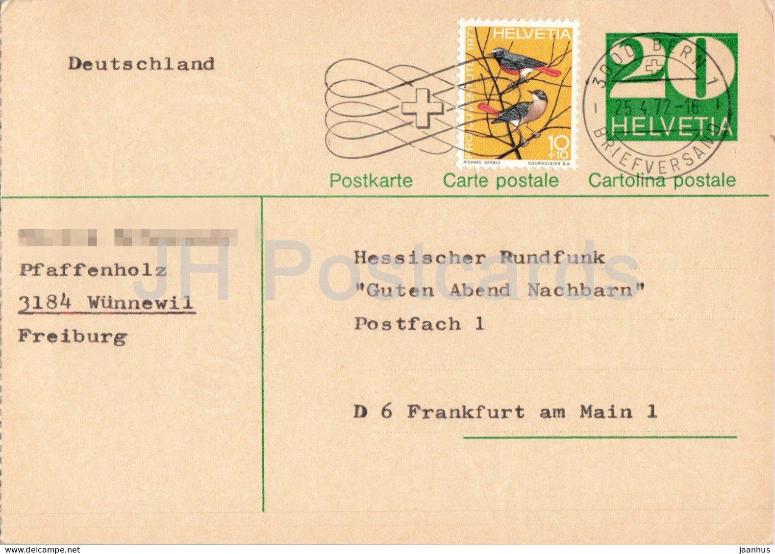 Guten Abend Nachbarn - Hessischer Rundfunk - postal stationery - 31 - 1972 - Switzerland - used - JH Postcards