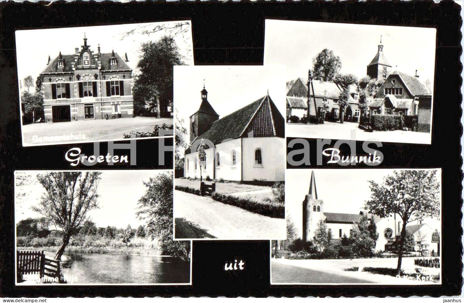 Groeten uit Bunnik - Greetings - church - town views - river - multiview - 1961 - Netherlands - used - JH Postcards