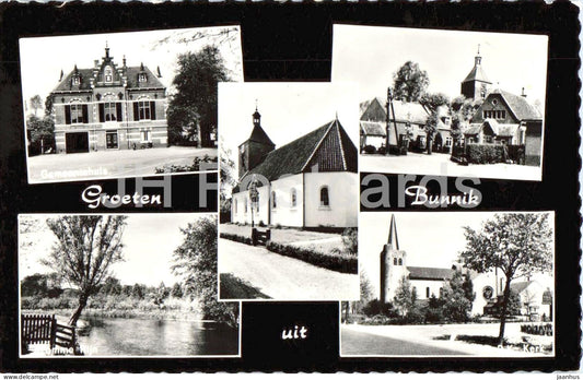 Groeten uit Bunnik - Greetings - church - town views - river - multiview - 1961 - Netherlands - used - JH Postcards