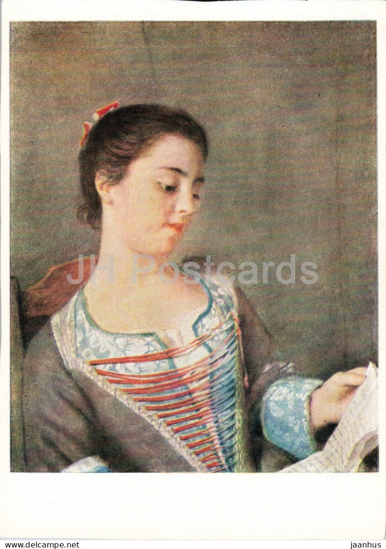 painting by Jean-Etienne Liotard - Mademoiselle Lavergne - Swiss art - 1961 - Germany DDR - unused - JH Postcards