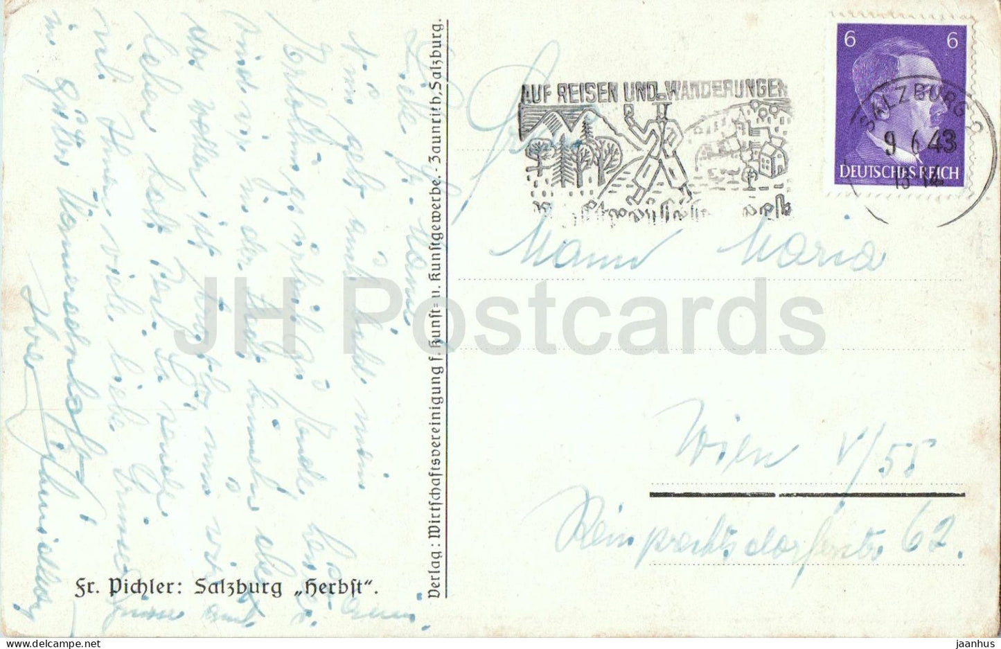 Salzburg - Herbst - illustration by Fr. Pichler - old postcard - 1943 - Austria - used