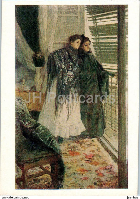 painting by K. Korovin - At the Balcony . Spanish Girls - Leonora and Imperio  Russian art - 1957 - Russia USSR - unused - JH Postcards