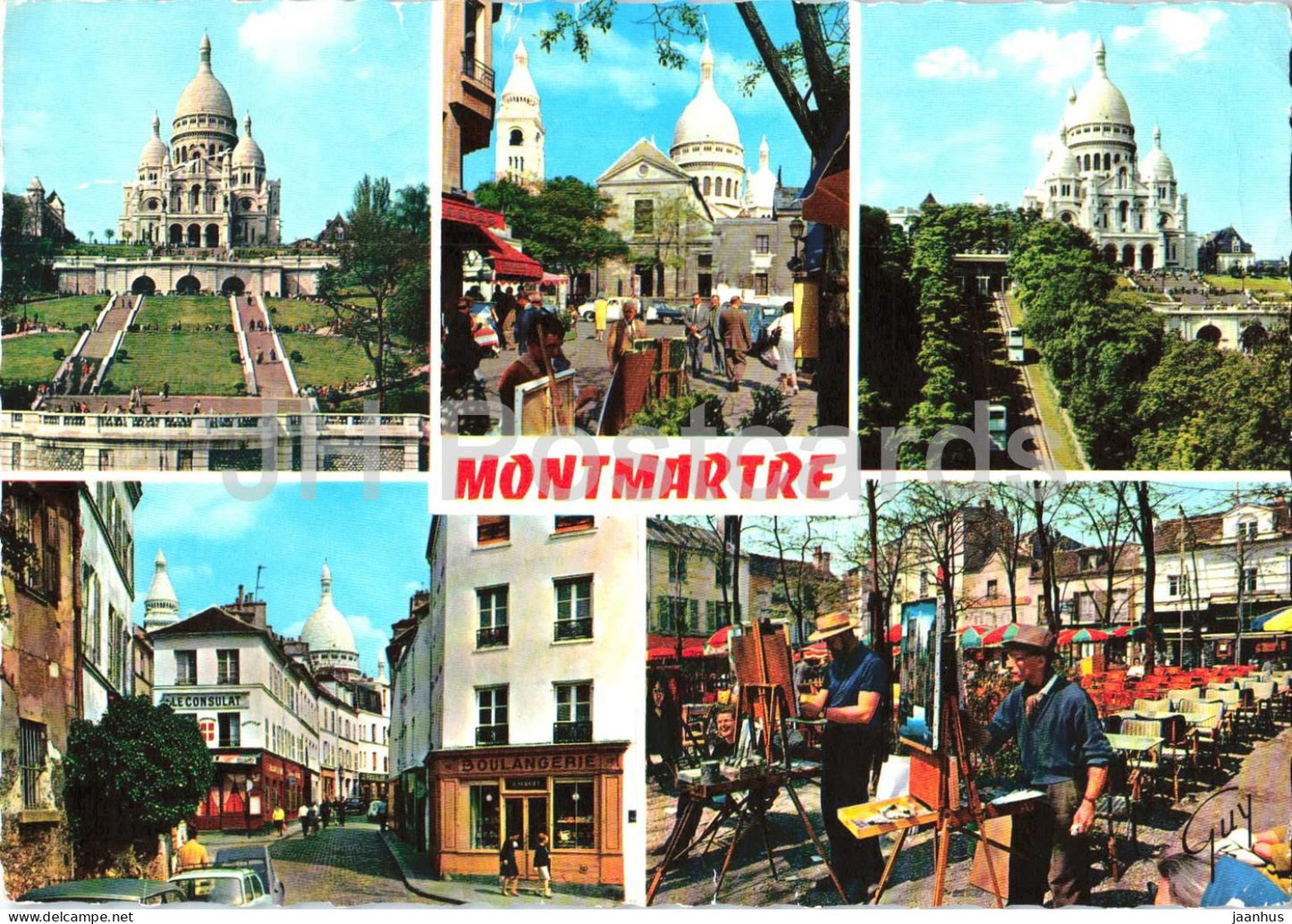 Paris - Louvre Arc de Triomphe Sacre-Coeur Eiffel Tower - cathedral - artist - multiview - 5236 - 1970 - France - used - JH Postcards